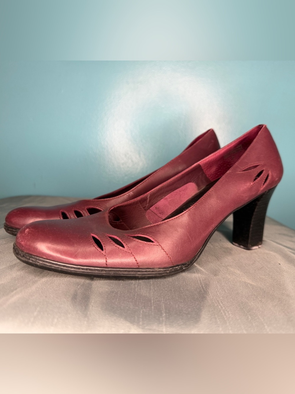 Etienne Aigner Wine Leather Mid Heel Pumps